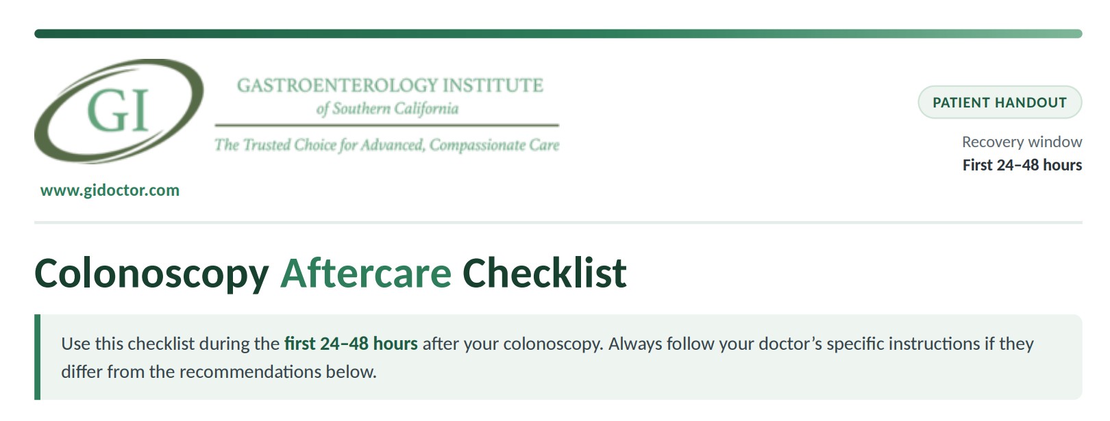 Aftercare Checklist